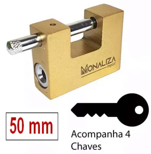 Cadeado Grande de 50mm com 4 chaves Barra Tranversal Mais Segurança Dourado z933