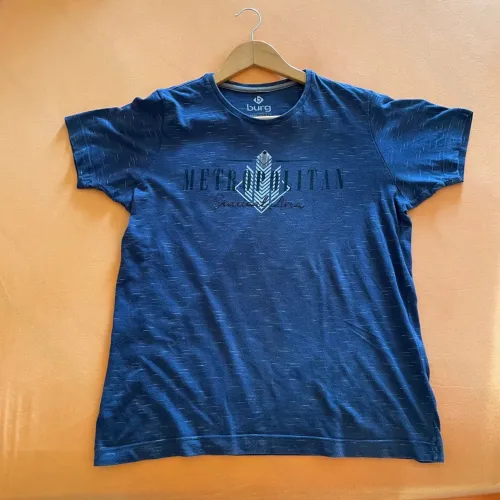 Camiseta De Algodão Azul Estampada