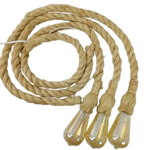PENDENTE RUSTICO DE CORDA SISAL 3 LAMPADAS EDISON 40W - NOVO