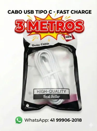 CABO 3 METROS USB TIPO C - APPLE SAMSUNG GALAXY IPHONE XIAOMI MOTOROLA LG POCO 