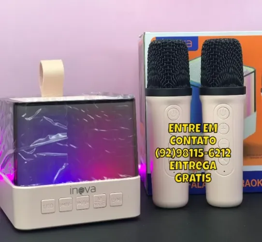 Caixinha de som Karaoke bluetooth com 2 microfones sem fio