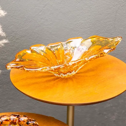 Centro De Mesa De Decoração Em Murano Folha De Cacau Ambar