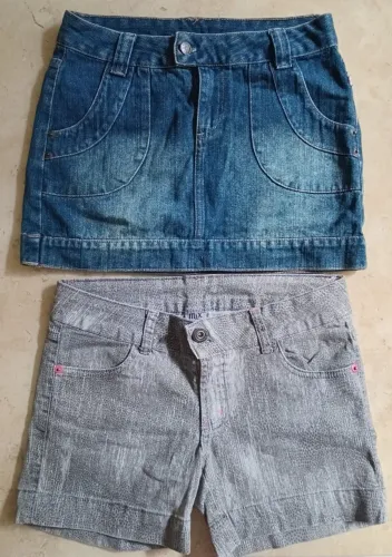 Peças Renner MX Teens tam 16 Saia jeans e Shorts Curto Acinzentado Desapego Usados