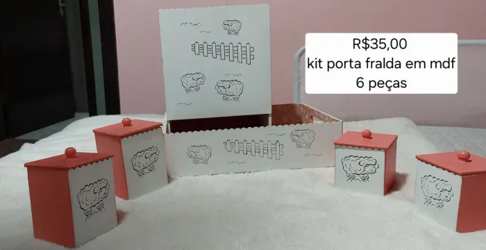 Cobertor bebê e kit porta fralda mdf 