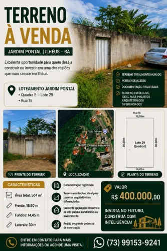 TERRENO À VENDA - JARDIM PONTAL | ILHÉUS - BA