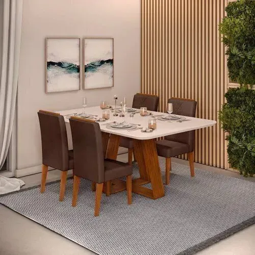 Conjunto de sala de jantar 4 cadeira Tampo sem vidro 170 X 90 cm 