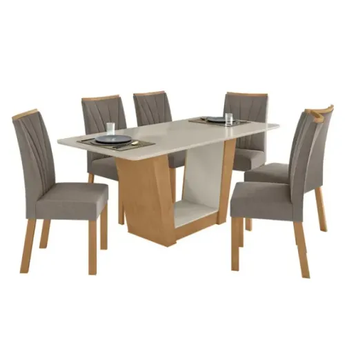 Mesa de Jantar 6 Cadeiras Com Tampo 1,70m na cor Bege/Off-White