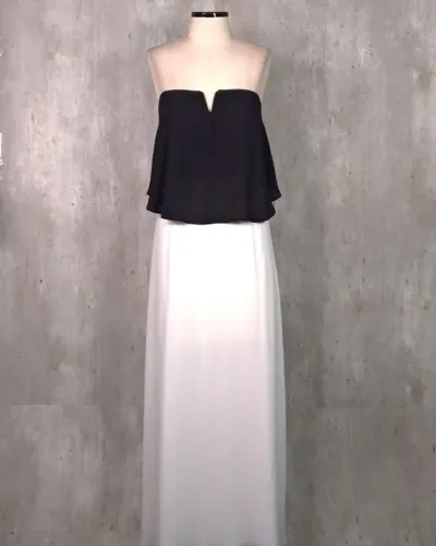 vestido longo tomara que caia preto e branco importado tamanho us l
