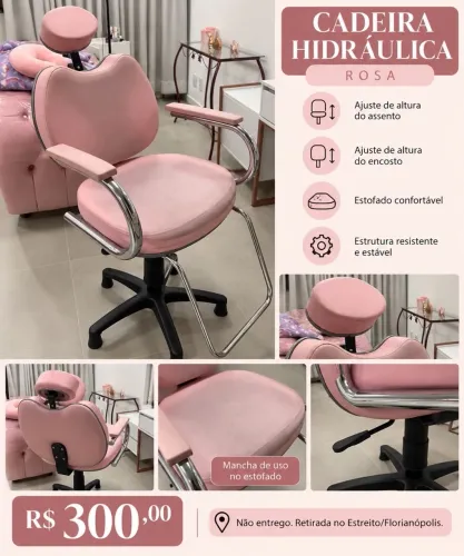 Cadeira Hidráulica Rosa para Salão