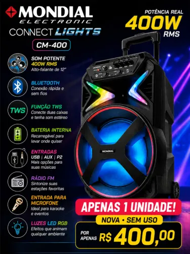 ? Caixa de Som Mondial 400W Bluetooth - NOVA | Última Unidade R$ 400  