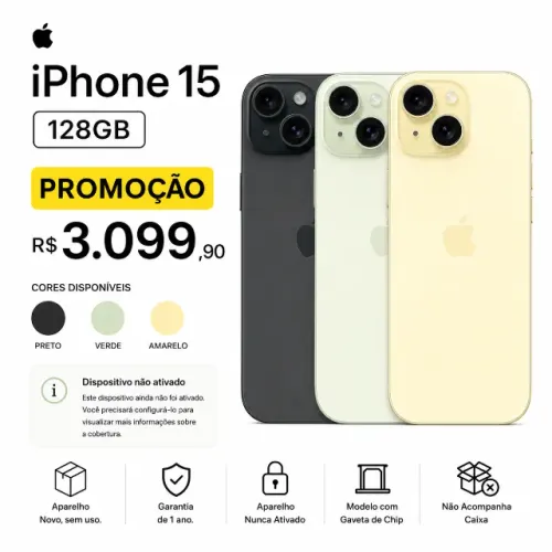 Iphone 15 128GB 5G 1 Ano de Garantia Sem Ativação Open Box
