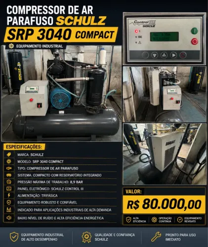 Compressor Parafuso SCHULZ SRP 3040 com reservatório.