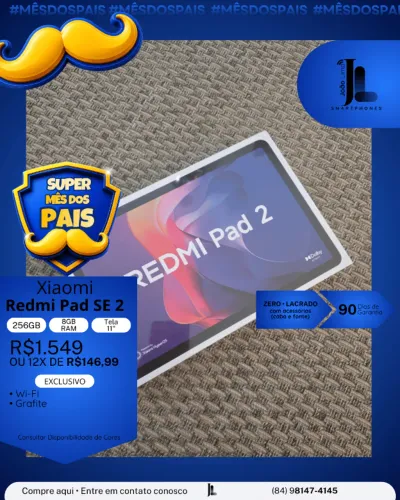 XIAOMI REDMI PAD SE 2ª, 256GB, 8GB RAM, TELA 11 POL., LACRADO, EXCLUSIVO!