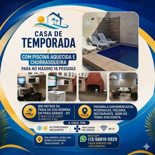Piscina aquecida e churrasqueira em Praia Grande, no bairro Guilhemina