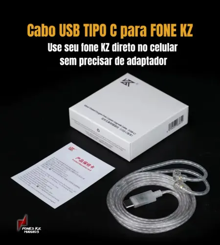 Cabo KZ USB Tipo C com DAC Integrado e Microfone - Prateado (Upgrade Hi-Fi)