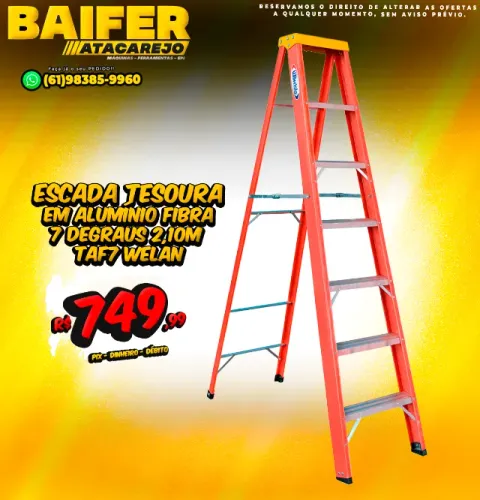 Escada Tesoura em Alumínio Fibra 7 Degraus 2,10M Taf7 Welan