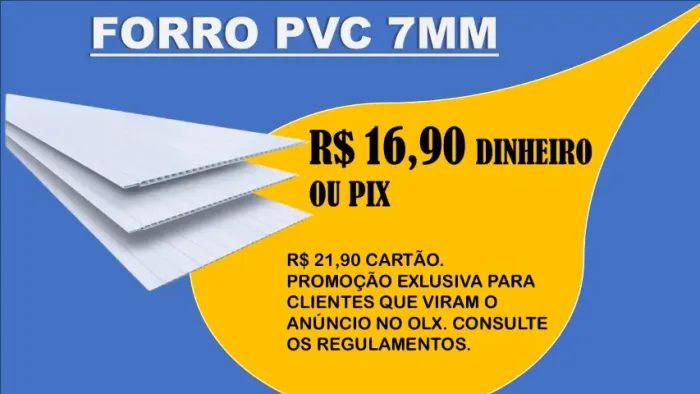 Forro PVC 20cmx6mx7mm Branco M2 R$ 16,90 Dinheiro ou PIX
