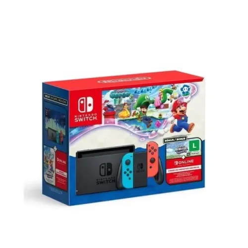 Nintendo Switch V2 Neon + Super Mario Wonder NOVO Lacrado