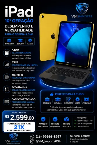 ? iPad 10ª Geração 64GB - Wi-Fi + eSIM 