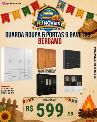 Guarda roupas compacto 3 cores 9 gavetas 6 portas / pague na entrega / entregamos em 24h