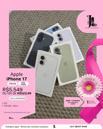 IPHONE 17, 5G, 256GB, CHIP ESIM, LACRADO, EXCLUSIVO!