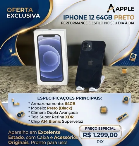 IPHONE 12 64GB PRETO BATERIA 100%