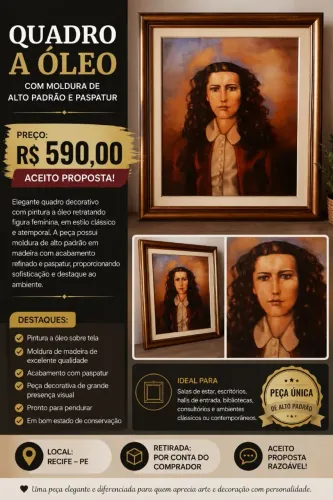 Quadro a Óleo Com Moldura de Alto Padrão e Paspatur