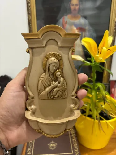 Pia de Água Benta Nossa Senhora do Perpétuo Socorro - Pintada à Mão NOVA