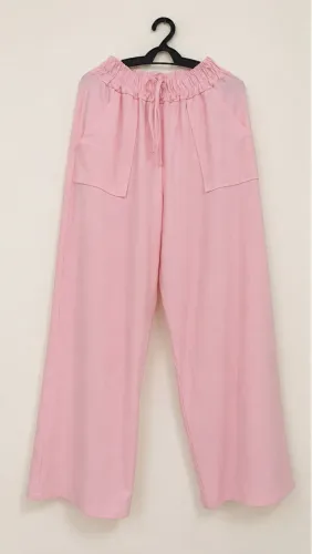 Calça pantalona rosa claro