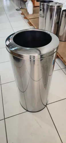 Lixeira Grande Aço Inox 50 Litros 30x70cm Cesto De Lixo Polido Tubular Redonda Com Aro JSN