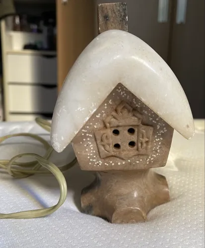 Abajur Casinha Mármore Vintage Soviético Anos 70 Luminária Antiga