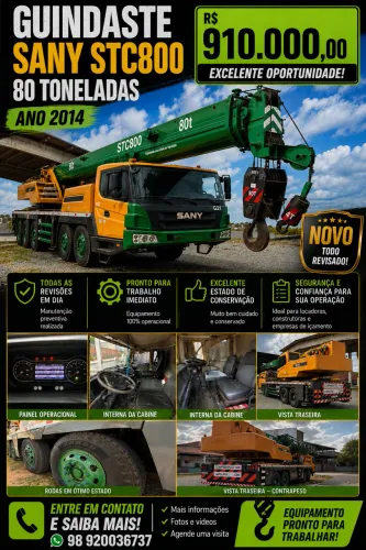 Guindaste SANY STC800 80 Toneladas - Excelente Estado - Baixa Quilometragem