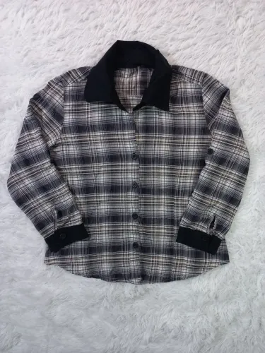 Camisa Xadrez Feminina Branco e Preto P