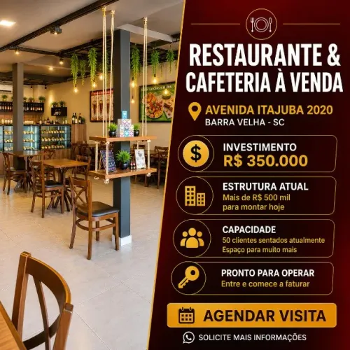 Oportunidade! Restaurante e Cafeteria Montados - Venda Porteira Fechada - Barra Velha/SC