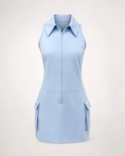 Macacão Feminino Azul-Claro com Bolsos Efeito Saia Tam. M - Novo