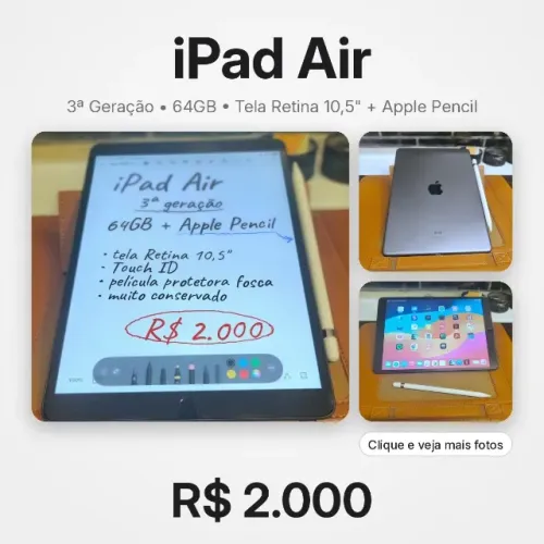 iPad Air 3 64GB + Apple Pencil, bateria excelente 94%