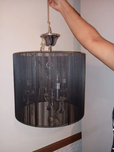 Lustre Pendente Candelabro Com Cristais E Cúpula De Fios Pretos