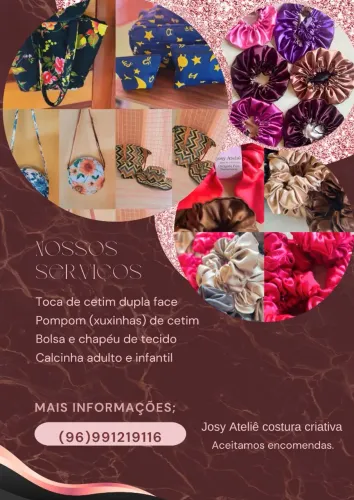Confecciono bolsa, chapéu, toca de cetim dupla face e etc...