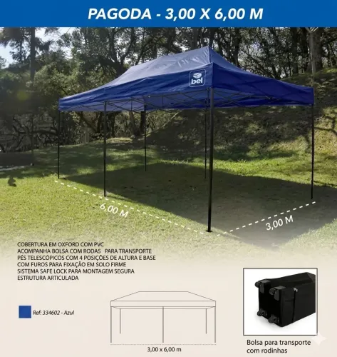 TENDA AÇO 3X6 AZUL BEL DOBRAVEL