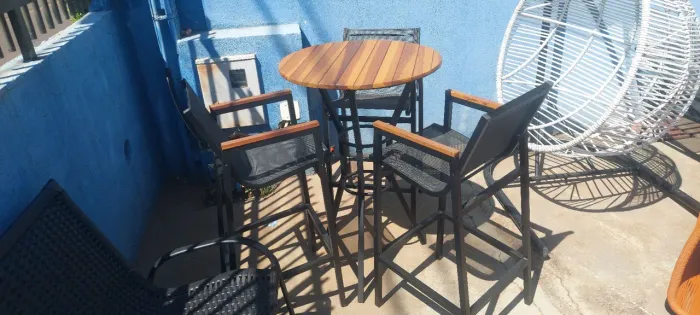 Jogo de bistro com 3 banquetas tela sling, Estrutura em alumínio, pronta entrega
