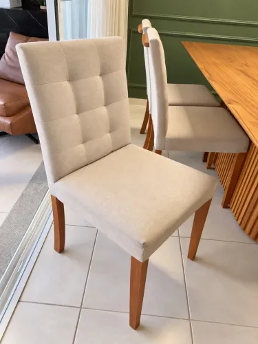 Conjunto 6 Cadeiras de Jantar Estofadas Bege/Off-White com Pés de Madeira