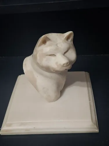 Antiga Escultura Busto De Cachorro Em Mármore / Alabastro Com Base