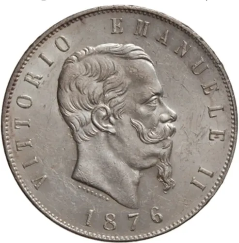 Moeda 5 liras 1876 Itália prata