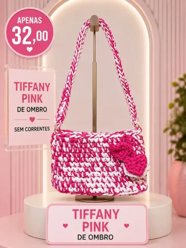 Bolsa crochê Tifanny Rosa com branco