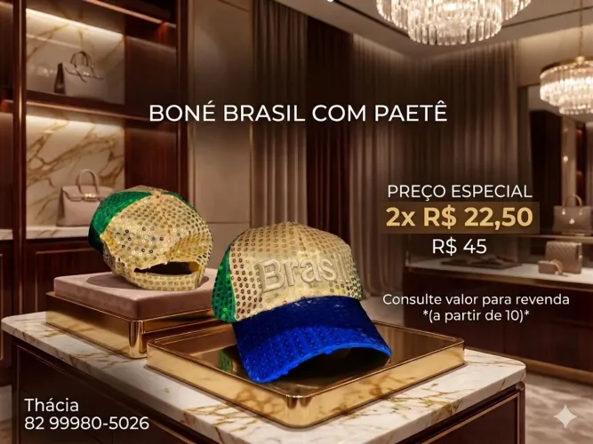 Boné Brasil com paetês