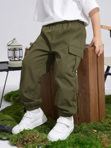 Kit Calça Infantil Cargo e Alfaiataria Verde Militar