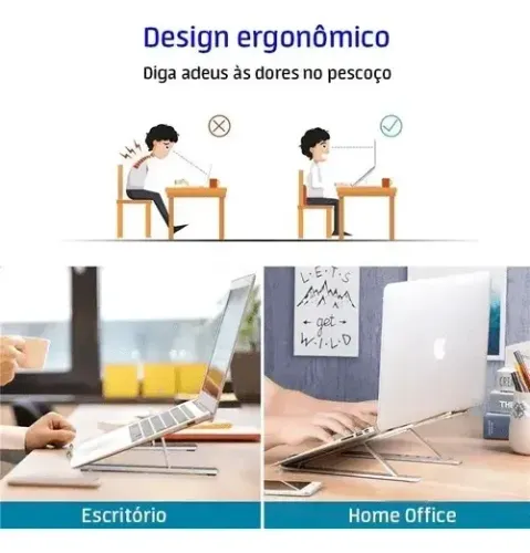 Suporte para Notebook Alumínio Dobrável Ajustável Portátil 10 a 16 Prata Novo