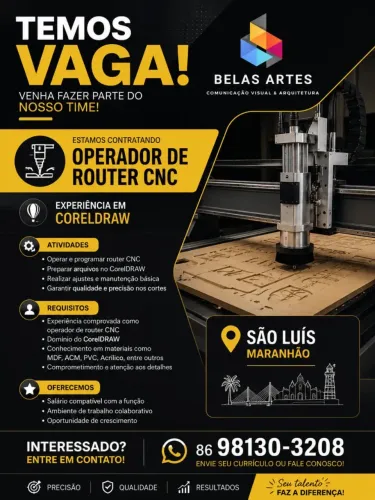 Vaga para operador de router CNC