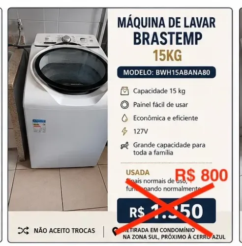 PROMOÇÃO Máquina de Lavar Brastemp 15 kg