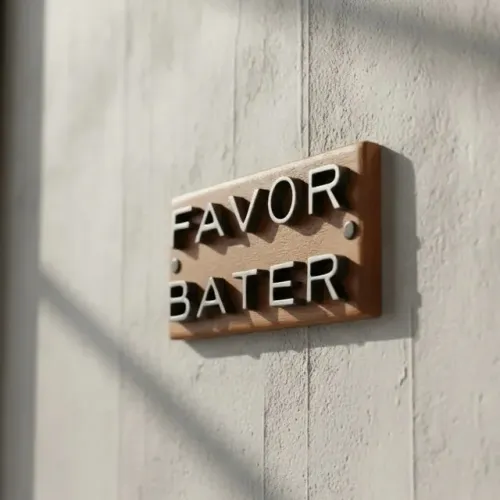 Placa indicativa em madeira e letras em resina imitando metal - década de 1980